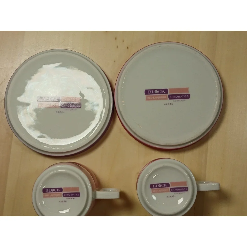 Vintage Block Chromatics Red Lavender Demi. Cup & Saucer Set  Gerald Gulotta MCM